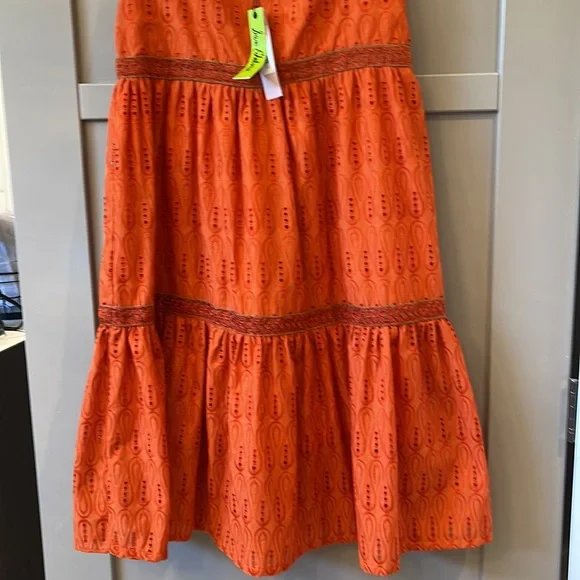 NWT Sam Edelman Strappy Orange Eyelet Ruffle MIDI Summer Dress Fully Lined. Sz 4 - Picture 4 of 12